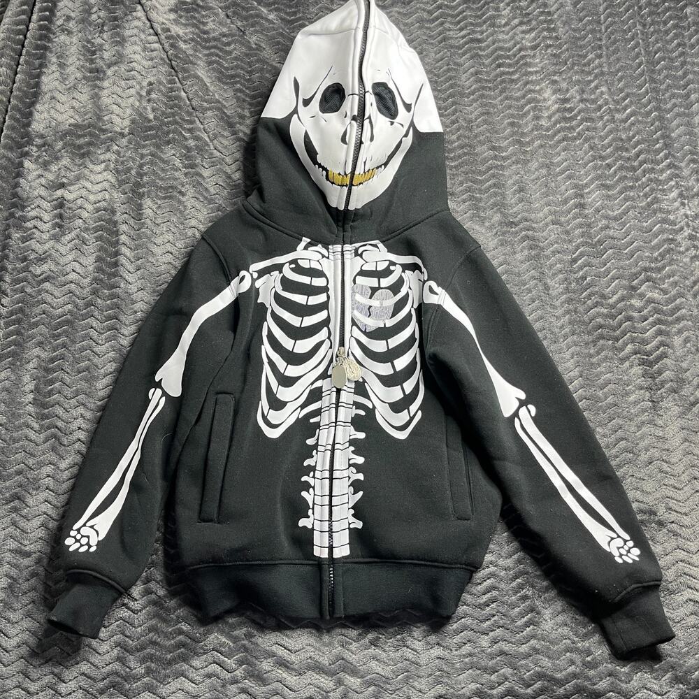 Original deluxe kids Size 10 Full Face Mask Skull Skeleton Zipper Hoodie